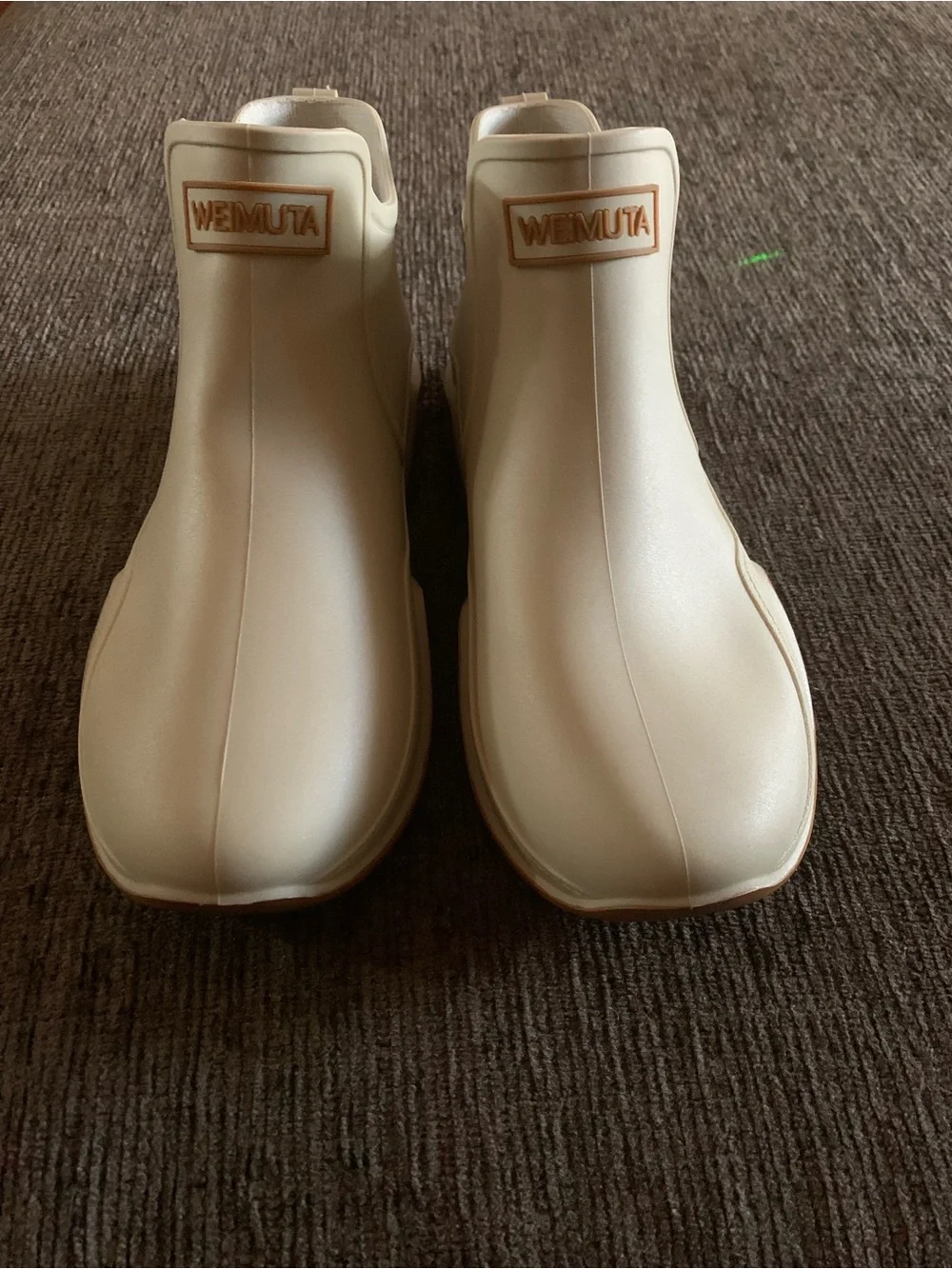 Cream Ankle Rain Boots with Tan Sole